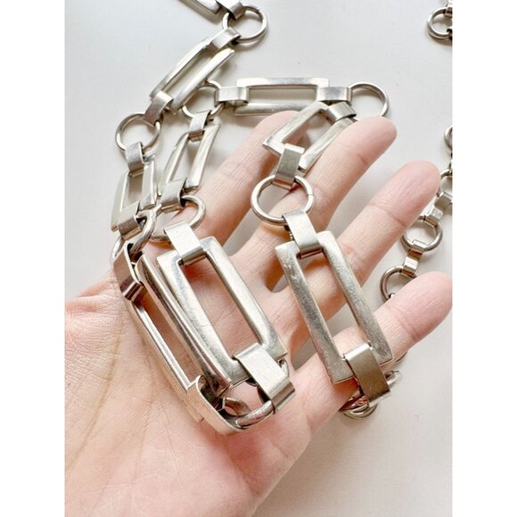 Vintage Unbranded Silver Tone Rectangle Chain Link Belt, One Size - Picture 5 of 6